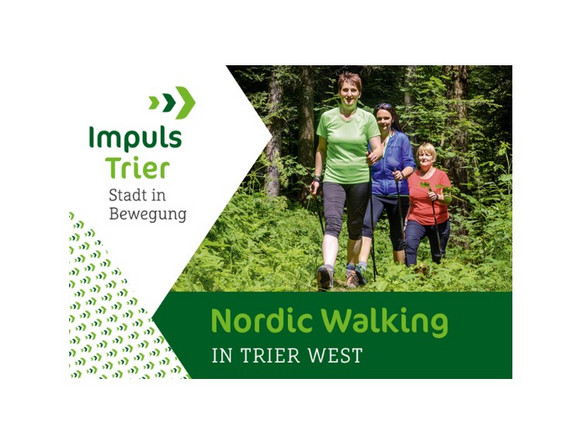 Flyer mit 3 Personen beim Nordic Walking im Wald